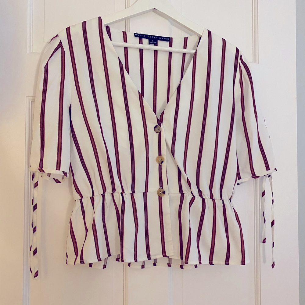 V Neck Blouse w/functional Buttons